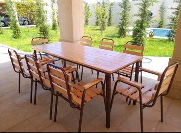 Masa və oturacaq dəstləri: Balkon üçün, Yeni, Açılmayan, Dördbucaq masa, 12 stul — 4