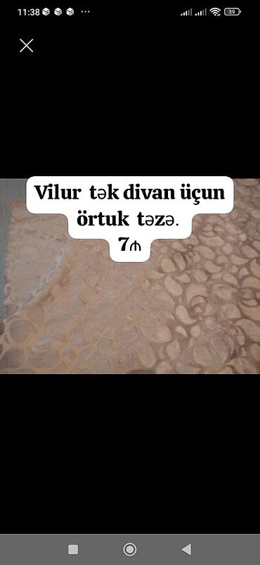 divan üçün parcalar: Vilur materialdan tək divan üçün örtük. - Yumşaq, qalın vilur parça - — 1