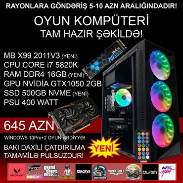 Masaüstü kompüterlər və iş stansiyaları: Oyun üçün Kompüter "DDR4 Core i7 5820K GTX1050 2GB 500GB NVME” ⭐Tək — 1