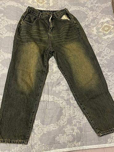 boyfriend şalvar: Uniseks klassik denim şalvar - Rəng: tünd boz/kömür tonlarında, ön və — 1