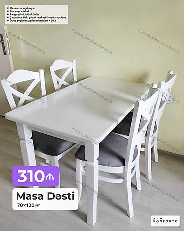 Məhsul: Masa Dəsti Ölçü: 70 × 120 sm Qiymət: 310 ₼ Tərkib: - 1