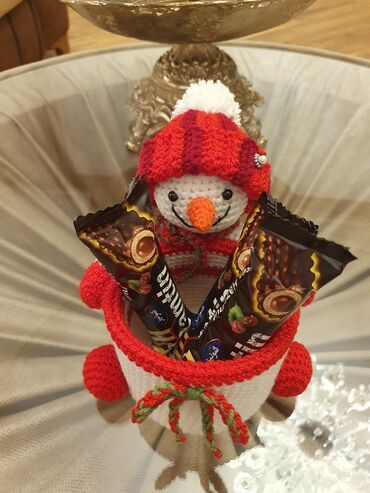 Yeni il oyuncaqları və bəzəkləri: Əl işi toxuma “qar adam” formalı çoxməqsədli təşkilatçı/mişka qabı — 3