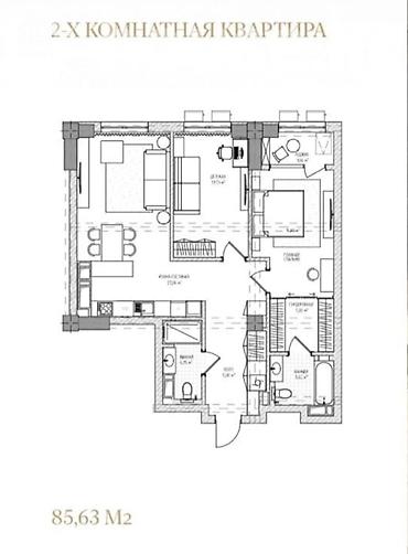 86: 2 комнаты, 86 м², Асанбай мкр 11 этаж, ПСО (под самоотделку) — 2