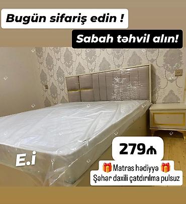 unitaz qara: Yataq dəsti – müasir dizaynlı taxta çarpayı və yumşaq başlıq - Ölçü — 3