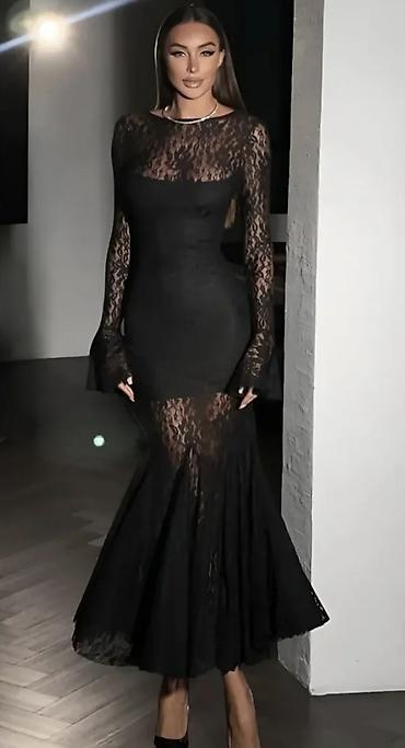 Haljine: Elegantna crna večernja haljina od čipke NOVOOO - Model: duga — 1