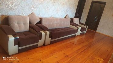 Комплекты диванов и кресел: Б/у, Диван-кровать, 2 кресла, С подъемным механизмом, Раскладной