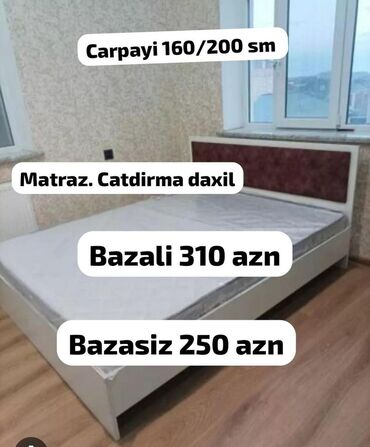 ucuz carpayilar: Новый, Двуспальная кровать, Без подьемного механизма, С матрасом, Без выдвижных ящиков, Азербайджан