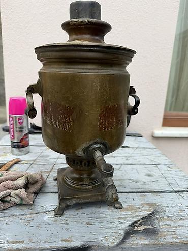qədim pullar: Antik pirinç samovar gövdəsi – oyma rusca yazılar və medalyon-relief — 7