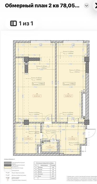 квартира в 12 мкр: 2 комнаты, 78 м², 12 мкр Элитка, 9 этаж, ПСО (под самоотделку) — 3