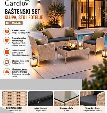 ugaone garniture ikea sofa: Fa, Gardlov baštenski set – klupa, sto i dve fotelje (bež ratan) - 4 — 1