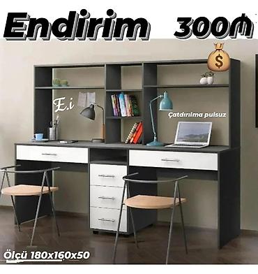 utu masasi: İki nəfərlik iş masası və üst rəf modulu - Ölçü: 180 x 160 x 50 sm - — 1