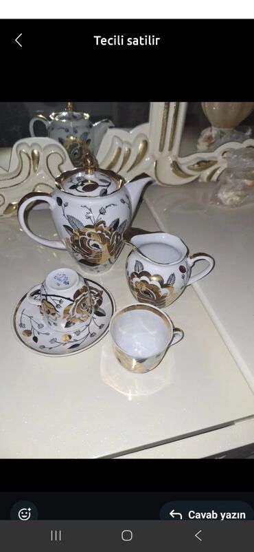 Mətbəx aksesuarları: Çay dəsti, rəng - Ağ, Farfor