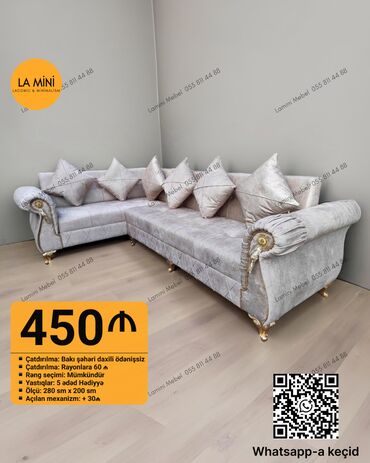 mebel divanlar: Künc divan, Qonaq otağı üçün, Nabuk, Bazasız, Açılmayan, Kitab