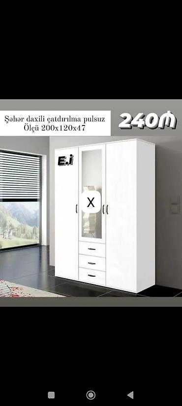 Ağ rəngli 3 qapılı garderob şkaf - Ölçü: 200 x 120 x 47 sm - Ön lalafo.az -da Ağ rəngli 3 qapılı garderob şkaf - Ölçü: 200 x 120 x 47 sm - Ön