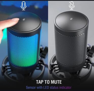 Студийные микрофоны: Конденсаторный микрофон fifine ampligame A6V RGB подсветка Сенсорные — 9