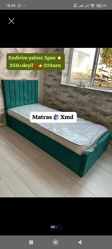 Çarpayılar: Bir nəfərlik çarpayı – yumşaq parça ilə üzlənmiş, zolaqlı yüksək — 1