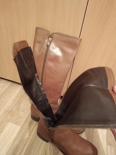 Сапоги: Высокие женские сапоги из натуральной кожи, цвет коньячный/коричневый — 6