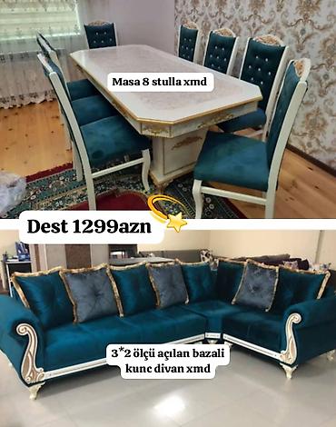 kreditle mebel sifarisi: Klassik üslubda mebel dəsti - Yemək otağı üçün masa + 8 ədəd stul — 1