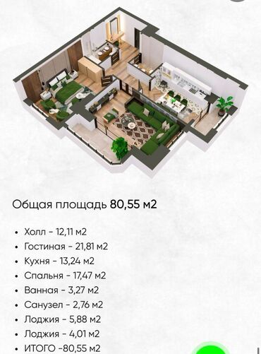 Продажа квартир: 2 комнаты, 80 м², Элитка, 4 этаж, ПСО (под самоотделку)