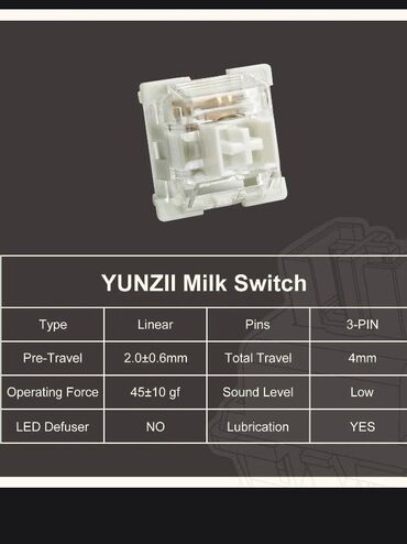 один штук: Продам свитчи Yunzii Milk.
70 штук, смазанные!