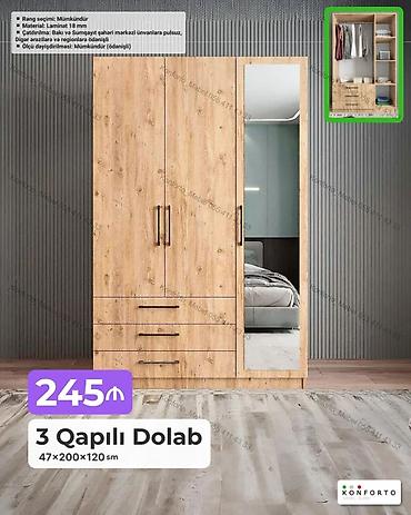 Mebel: 3 qapılı geyim dolabı – 47×200×120 sm - Material: 18 mm laminat - — 1