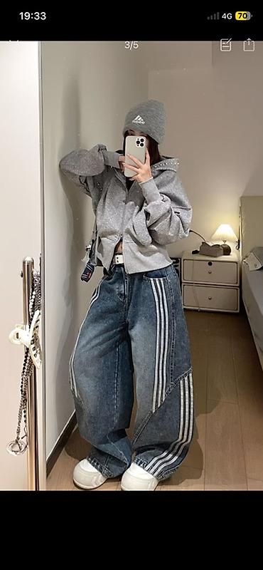mind error jeans: Джинсы, Бэгги, Adidas, Корея, Средняя талия, M — 3