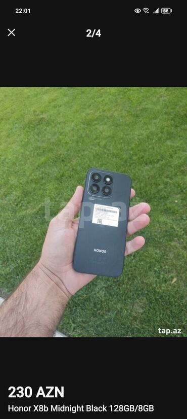кнопка телефон: Honor X8b, 128 GB, rəng - Qara, Zəmanət, Düyməli, Barmaq izi