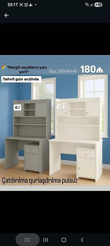 Yazı masası və üst kitab rəfi ilə funksional mebel dəsti. Model həm