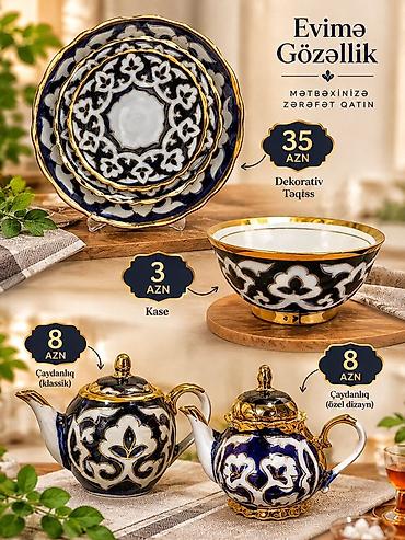 çaydan: Çay dəsti, rəng - Mavi, Keramika, 4 nəfərlik — 1