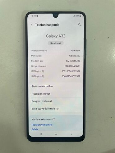 Samsung: Samsung Galaxy A32, 128 GB, rəng - Göy, Sensor, Barmaq izi, Simsiz şarj