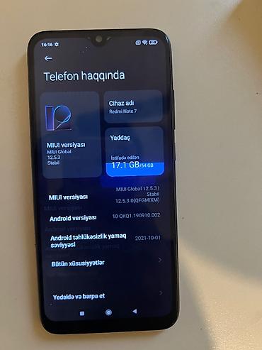 asus baki: Redmi Note 7, 64 GB, rəng - Qara, Sensor — 4