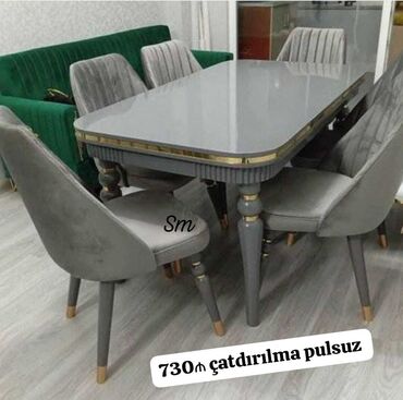 Masa və oturacaq dəstləri: Qonaq otağı üçün, İşlənmiş, Açılmayan, Dördbucaq masa, 6 stul — 5