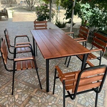 kafe üçün stol stul: Yeni, Dördbucaq masa, 6 stul, Açılmayan, Stullar ilə, Metal, Azərbaycan