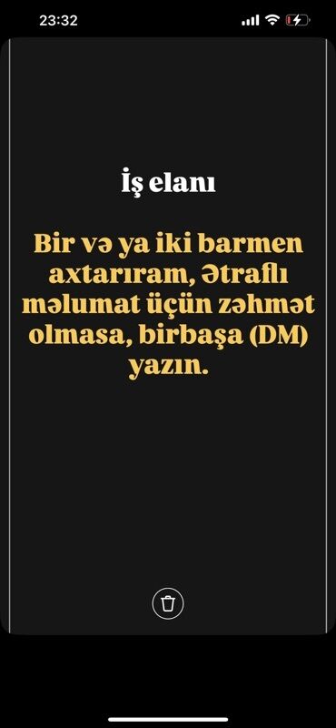 Marketinq, Reklam və PR: Bir və ya iki barmen axtarılır. Ətraflı məlumat almaq üçün birbaşa