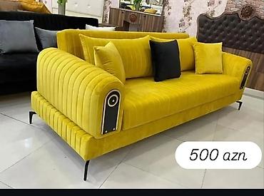 divan ustu ortukler: 1.Məhsul: Parlaq sarı rəngdə müasir divan - Stil: Modern, minimal — 1