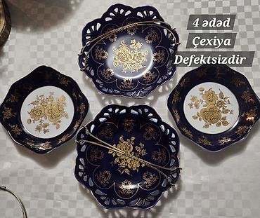 desti: Boşqablar, 4 ədədli dəst, rəng - Göy, Farfor, Çexiya — 6