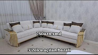 Комплекты диванов и столов: Künc divan dəsti – 3×2 ölçü, açılan-bazalı model - L şəklində künc — 6