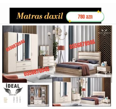 Yataq otağı dəstləri: İkinəfərlik çarpayı, Termo, Dolab, 2 tumba, Azərbaycan, Yeni