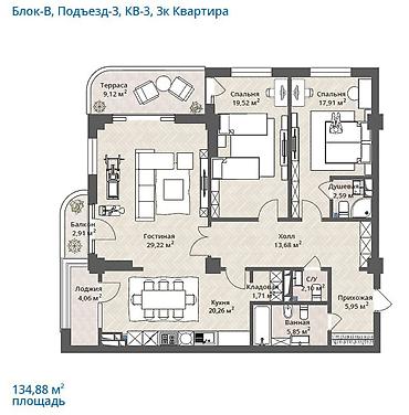 квартиры псо: 3 комнаты, 135 м², Элитка, 6 этаж, ПСО (под самоотделку) — 5