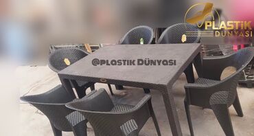 plastik stol stul sederek: Yeni, Dördbucaq masa, 6 stul, Stullar ilə, Türkiyə