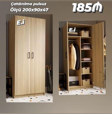 qapi olculeri: Açılan, 2 qapılı Düz dolab, Qarderob, paltar dolabı