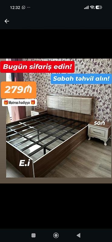 tumbucqa: Yataq dəsti – başlıq hissəsi yastıqlı panel ilə, taxta teksturalı — 1