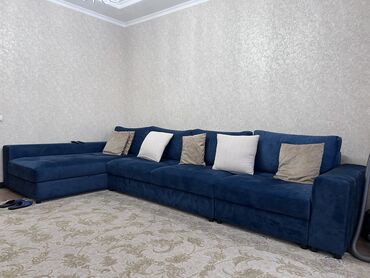 лофт диваны: Угловой диван, цвет - Синий, Б/у