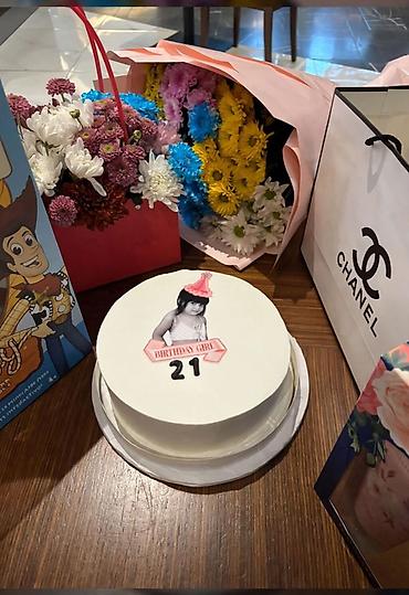 profil ucun pisik sekilleri: Şəkilli fərdi tort – “Birthday Girl 21” mövzusu - Dairəvi, hamar ağ — 1