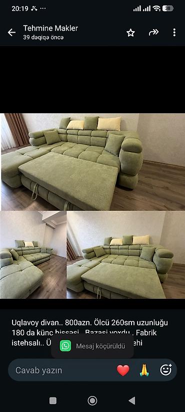 Uqlavoy divan. 800azn. Ölcü 260sm uzunluğu 180 da künc hissəsi lalafo.az -da Uqlavoy divan. 800azn. Ölcü 260sm uzunluğu 180 da künc hissəsi