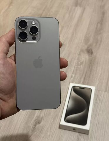 мабилный телефон: IPhone 15 Pro Max, Б/у, 256 ГБ, Natural Titanium, Защитное стекло, Чехол, Коробка, 93 %