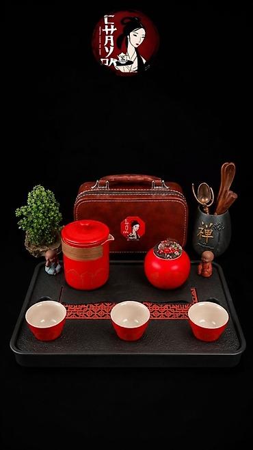 su cen: Çay dəsti, rəng - Narıncı, Keramika, 3 nəfərlik, Yaponiya — 10