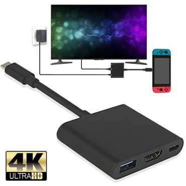 hub: Кабель-преобразователь USB HUB 3 в 1, HDMI - адаптер Туре С на 4K
