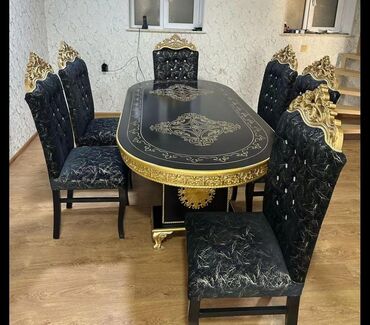 Masa və oturacaq dəstləri: Qonaq otağı üçün, Açılmayan, Oval masa, 6 stul — 7