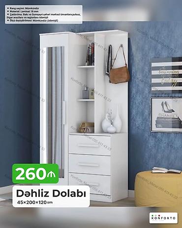 kunc dolablar: Dəhliz dolabı – 45×200×120 sm ölçüdə, ağ rəngdə funksional giriş — 1